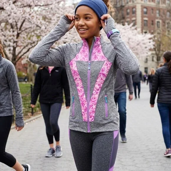 Ivivva Girl by Lululemon 🍋Perfect Your Practice Jacket grey thumbholes  size 4 - Picture 2 of 4